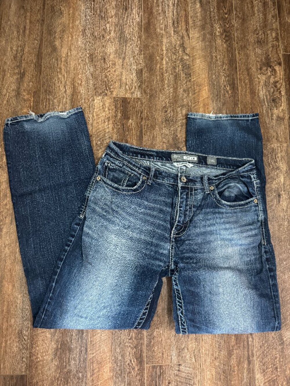 BKE Tyler Straight Leg Dark Wash Denim Jeans Thick Stitch Size 34L